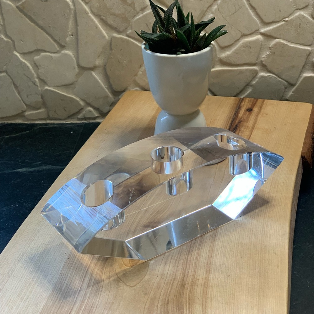 VINTAGE CRYSTAL | Heavy Boat Shaped Crystal Candle Holder